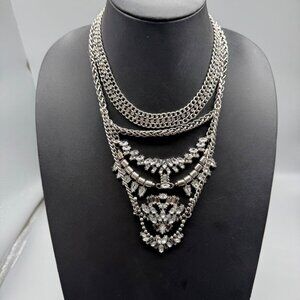 BaubleBar Silver-Tone Multi-Layer Statement Necklace With Rhinestone Accents